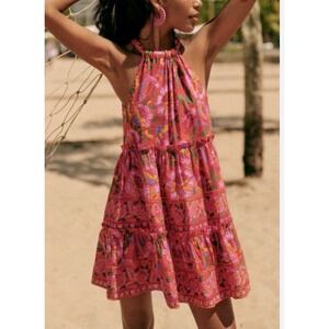 Farm Rio x Sezane Gabriela Mini Dress Size 8 Red Pink Floral Bela Tiered Boho
